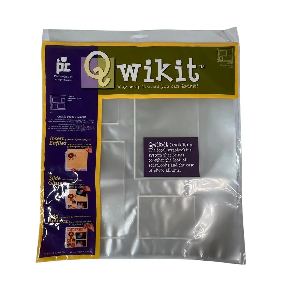 PROVO CRAFT Qwikit Scrapbook Page Protectors 12x12 4 Pocket Lot 3 Sealed Vintage
